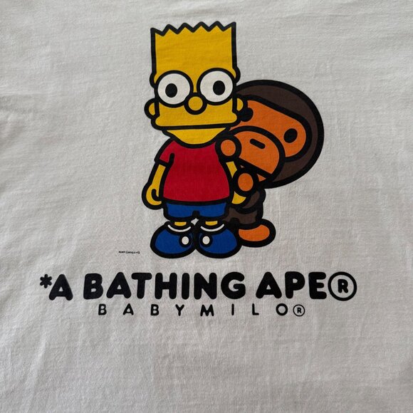 BAPE X The Simpsons Baby Milo Behind Bart Short Sleeve T-Shirt Sz L - Picture 2 of 7